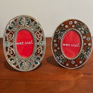 Vtg 2 Ornate Silver Tone And Enamel With Rhinestone Picture Frames Wet Seal